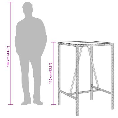 vidaXL Tuinbartafel 70x70x110 cm poly rattan grijs