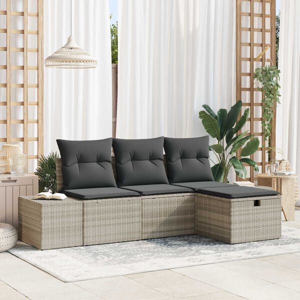 vidaXL Tuin Sofa Set met kussen 4 pcs Lichtgrijs Poly riet