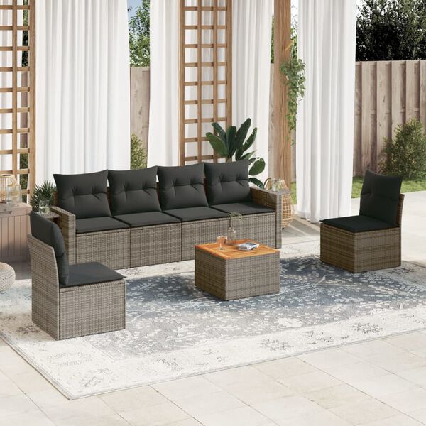 vidaXL 7-delige Loungeset met kussens poly rattan grijs
