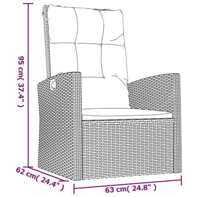 vidaXL 3-delige Loungeset met kussens poly rattan zwart