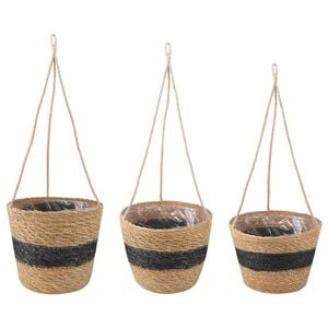 vidaXL Hanging Plant Pot 3 st Naturel en Zwart &Oslash;26 x 19 cm