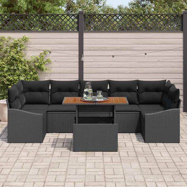 vidaXL Tuin Eetset met kussen met kussen 8 pcs Zwart en Bruin