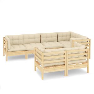 vidaXL 7-delige Loungeset met cr&egrave;mekleurige kussens grenenhout