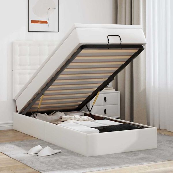 vidaXL Ottoman bed met matras en LED's 100x200cm kunstleer wit