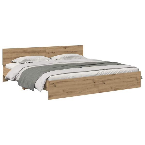 vidaXL Bedframe met hoofdeinde Artisan Eiken 200 x 200 cm Bewerkt hout