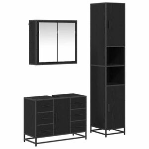 vidaXL Badkamermeubelset 3 st Zwart Eiken 80 x 33 x 60 cm Bewerkt hout