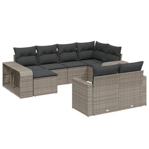 vidaXL 10-delige Loungeset met kussens poly rattan grijs