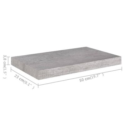 vidaXL Wandschappen zwevend 4 st 50x23x3,8 cm MDF betongrijs