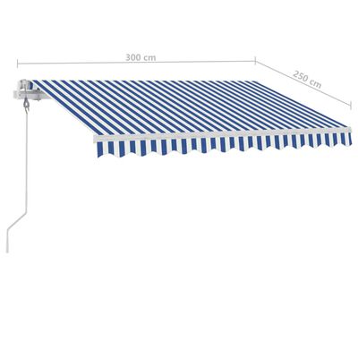 vidaXL Luifel automatisch met LED en windsensor 300x250 cm blauw wit