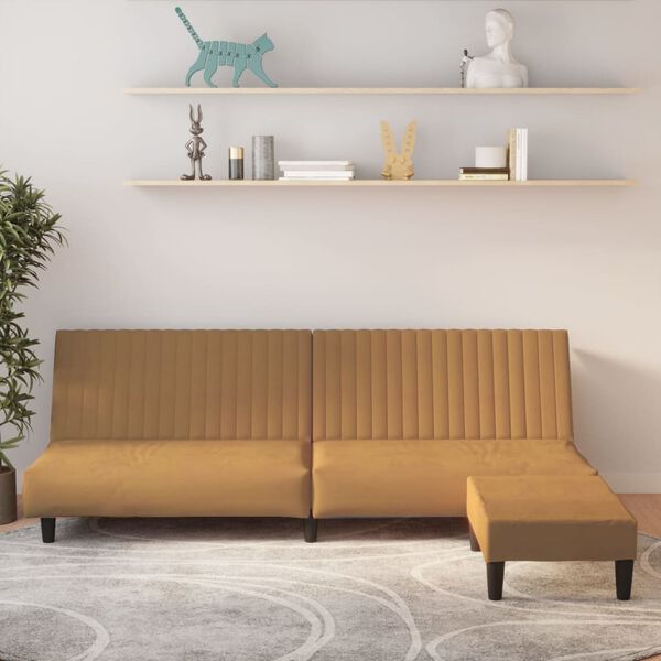 vidaXL Slaapbank 2-zits met voetenbank fluweel bruin