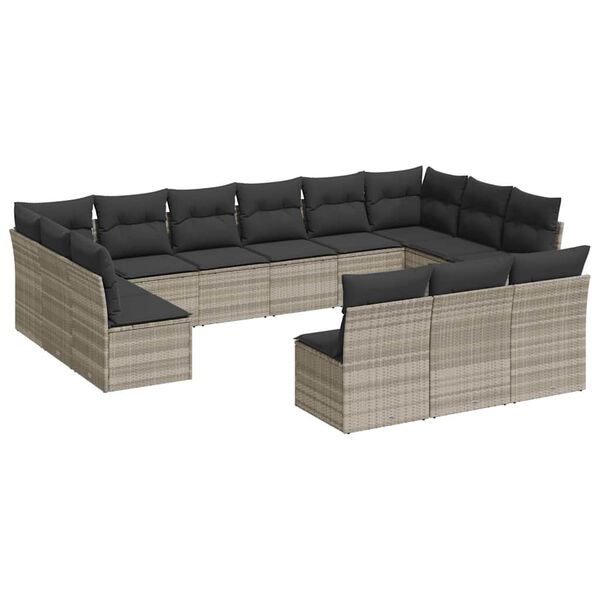 vidaXL 13-delige Loungeset met kussens poly rattan lichtgrijs