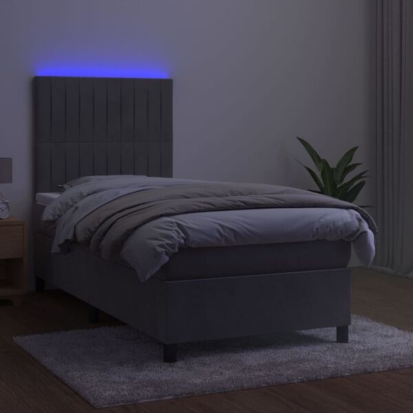 vidaXL Boxspring met matras en LED fluweel lichtgrijs 100x200 cm