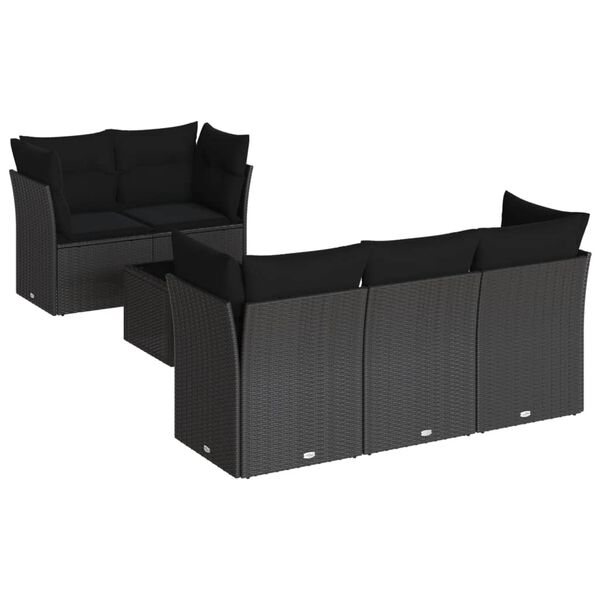 vidaXL 6-delige Loungeset met kussens poly rattan zwart
