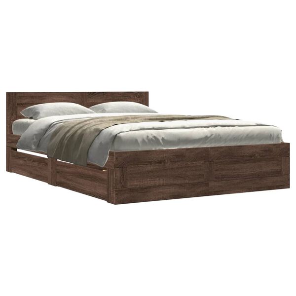 vidaXL Bedframe met hoofdeinde bewerkt hout bruineikenkleur 120x200 cm