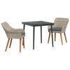 vidaXL Tuin eettafelset met kussen 3 pcs Lichtgrijs poly rattan