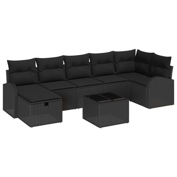 vidaXL Bankstel met kussen met opslag 8 pcs Zwart poly rattan