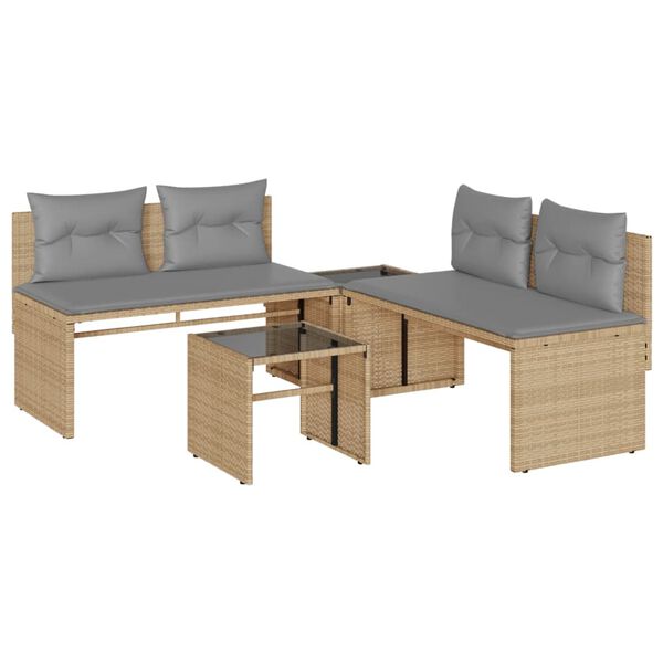vidaXL 4-delige Loungeset met kussens poly rattan beige