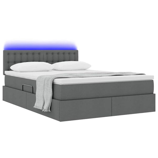 vidaXL Opbergbed met LED met matras Donkergrijs 140 x 200 cm Polyester
