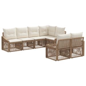 vidaXL Tuinbankenset 7 st 7-Aantal zitplaatsen Beige poly rattan