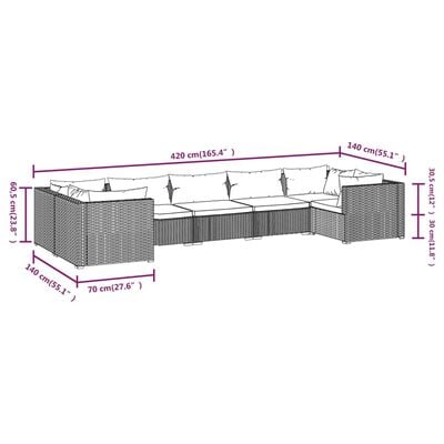 vidaXL 7-delige Loungeset met kussens poly rattan zwart