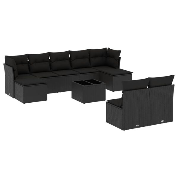 vidaXL 10-delige Loungeset met kussens poly rattan zwart