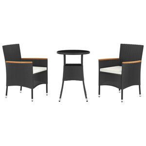 vidaXL 3-delige Bistroset met kussens poly rattan zwart