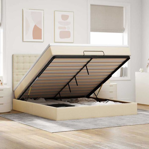 vidaXL Ottoman bed met matras 160x200cm stof cr&egrave;mekleurig