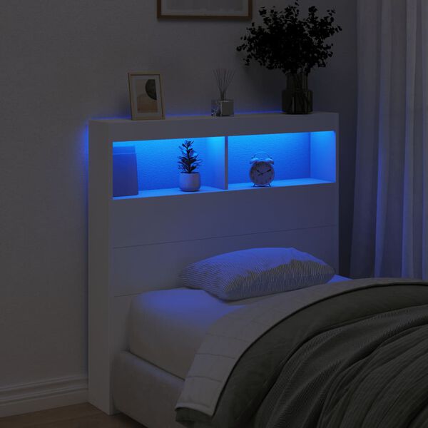 vidaXL Hoofdbordkast met LED-verlichting 100x17x102 cm wit