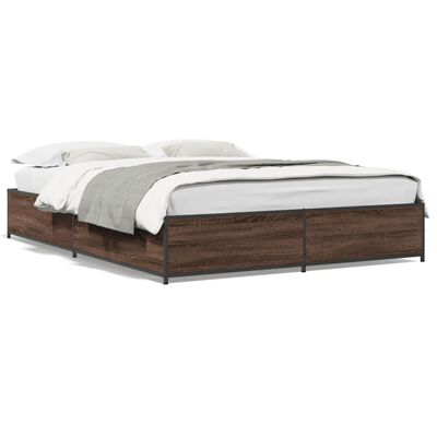 vidaXL Bedframe bewerkt hout metaal bruin eikenkleur 135x190 cm