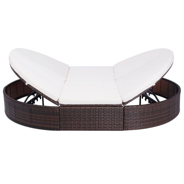 vidaXL Loungebed met kussen poly rattan bruin