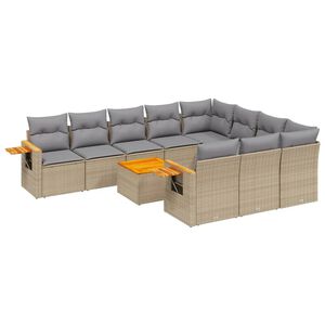 vidaXL 11-delige Tuinset met kussens poly rattan beige