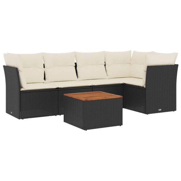 vidaXL 6-delige Loungeset met kussens poly rattan zwart