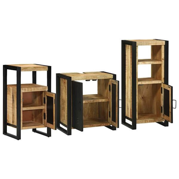vidaXL Badkamermeubelset 3 pcs Bruin en zwart Massief Mango Hout
