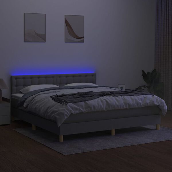 vidaXL Boxspring met matras en LED stof lichtgrijs 160x200 cm