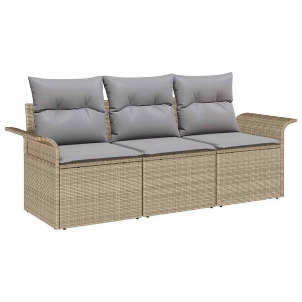 vidaXL Tuin Sofa Set met kussen met opslag 3 pcs Beige Poly riet