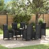 vidaXL Tuin eettafelset met kussen 7 pcs Zwart poly rattan