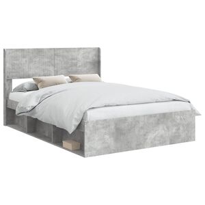 vidaXL Bedframe met opbergruimte en hoofdbord Betongrijs 135 x 190 cm