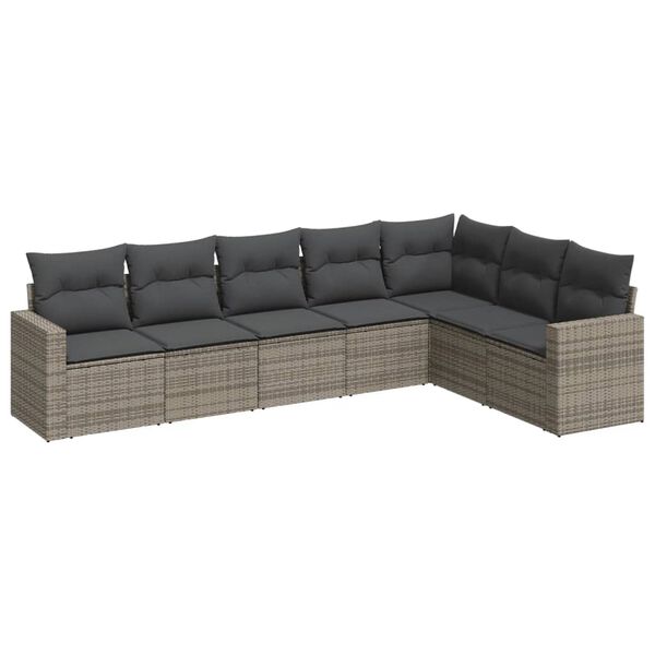 vidaXL 7-delige Loungeset met kussens poly rattan grijs