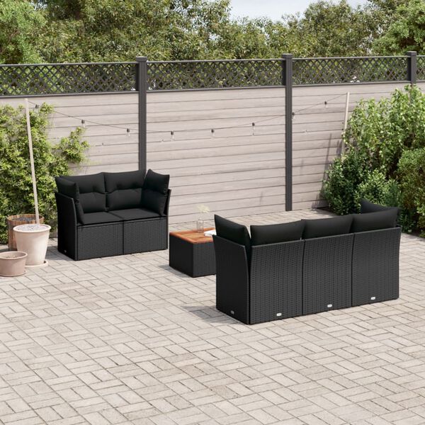 vidaXL 6-delige Loungeset met kussens poly rattan zwart