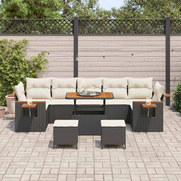 vidaXL Tuinbankenset met kussen 13 pcs Zwart en Cr&egrave;me poly rattan