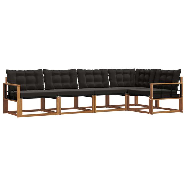 vidaXL Buiten bankenset met kussen 5 pcs Natuurlijk en Zwart