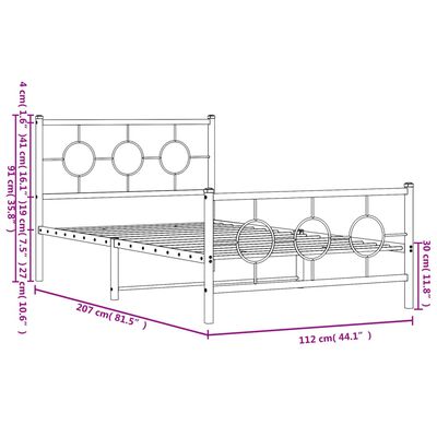 vidaXL Bedframe met hoofd- en voeteneinde metaal zwart 107x203 cm