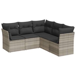 vidaXL 5-delige Loungeset met kussens poly rattan lichtgrijs