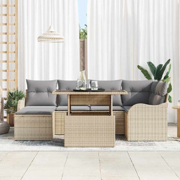 vidaXL Tuin Sofa Set met kussen met opslag 7 pcs Beige Poly riet