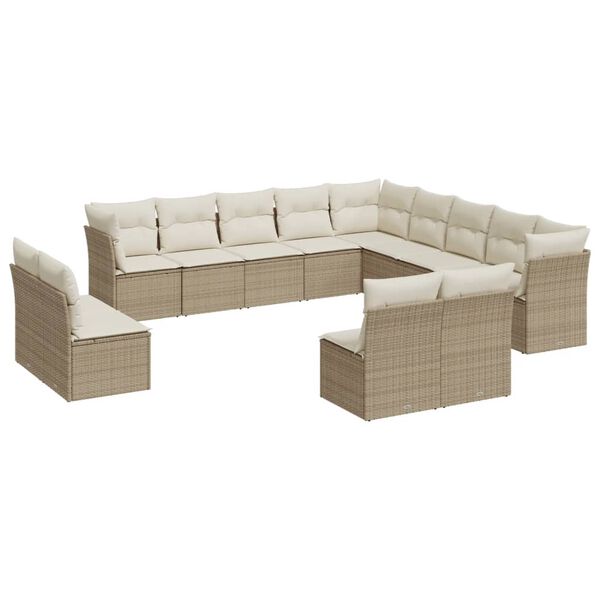 vidaXL 12-delige Loungeset met kussens poly rattan beige
