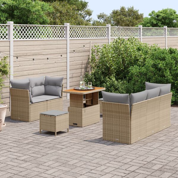 vidaXL Tuin Sofa Set met kussen met opslag 8 pcs beige en lichtgrijs