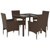 vidaXL 5-delige Tuinset met kussens poly rattan en glas bruin