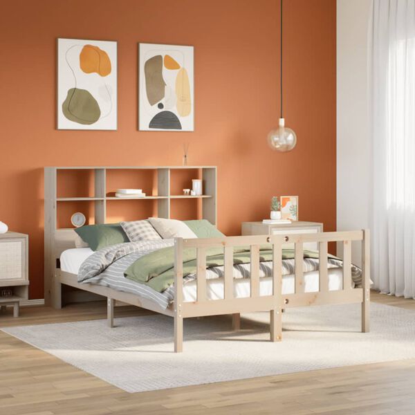 vidaXL Bed met boekenkast zonder matras massief grenenhout 140x200 cm