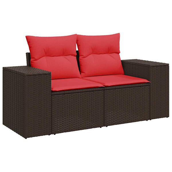 vidaXL 4-delige Loungeset met kussens poly rattan bruin