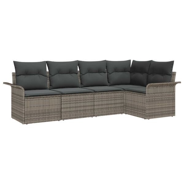 vidaXL Tuin Sofa Set met kussen 5 pcs Grijs poly rattan